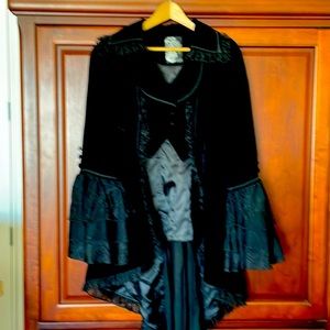 Black goth  long jacket velvet and black lace by PunkRave lace up back